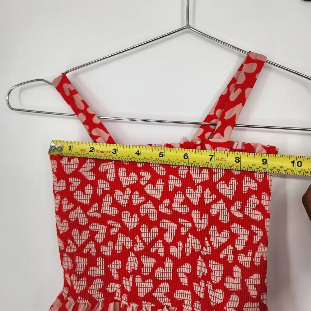 Mini Boden 3-4YR Red Collage Hearts Peplum Smocked Swimsuit NWT